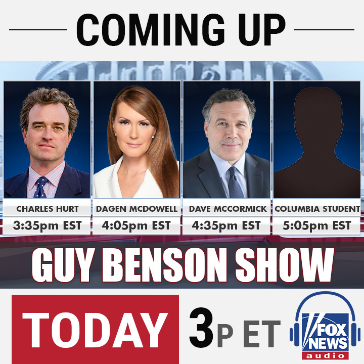 We've got a CAN'T MISS show on the #guybensonshow today talking Biden, Israel, and 2024 with @CharlesHurt, @dagenmcdowell, & @DaveMcCormickPA! In the 5pm hour, we're interviewing a student at Columbia with a harrowing story of antisemitism to tell. 🎧 at GuyBensonShow.com.