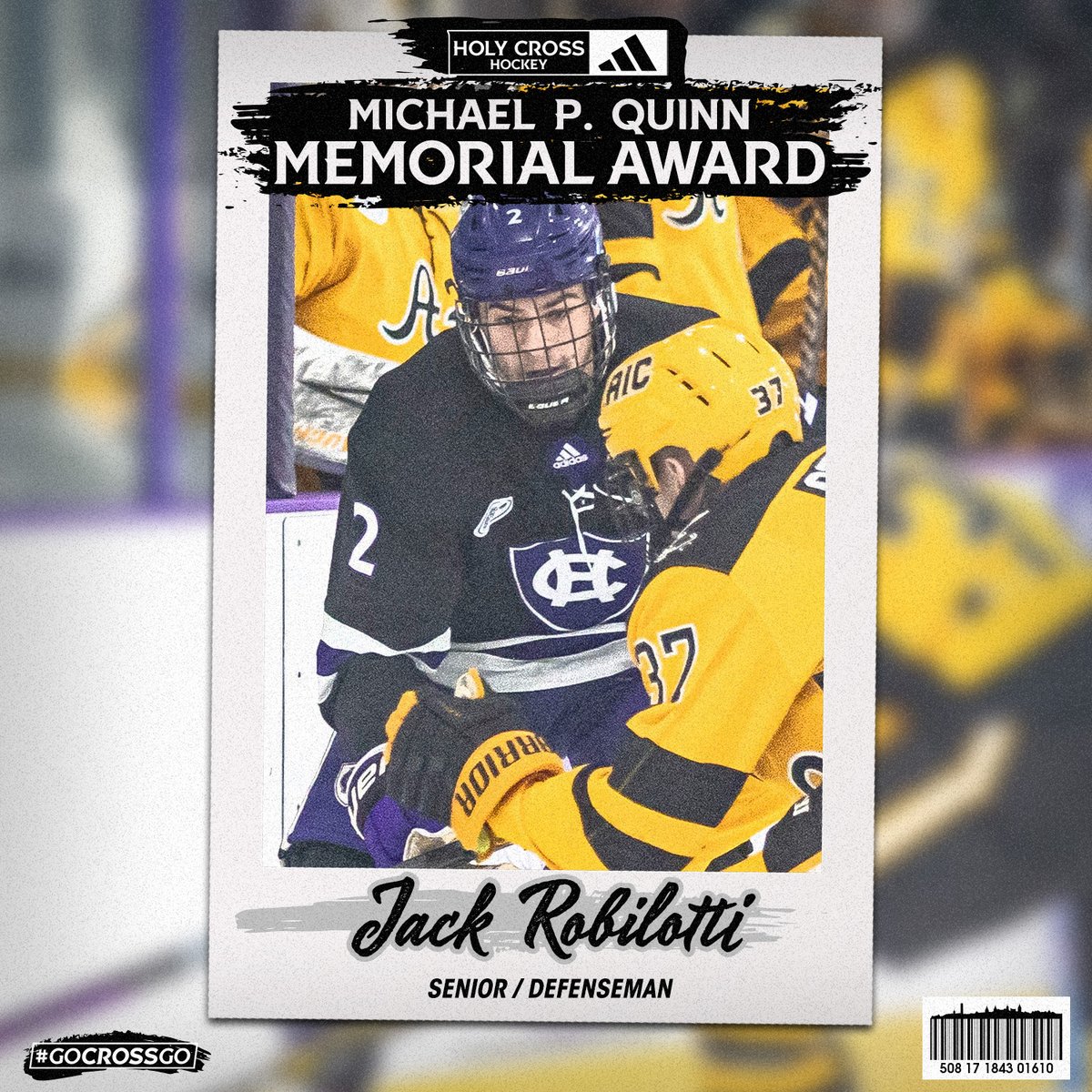The Michael P. Quinn Award is given each year to the team's defensive player of the year. Playing in 35 games this season, <a href="/JRobilotti/">Jack Robilotti</a> led the team with 51 blocked shots, while recording a career-high nine points and finishing the season +11.

#GoCrossGo