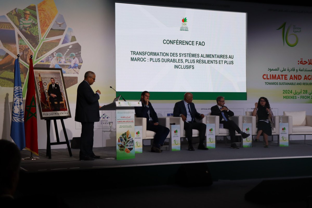 FAOMaroc's tweet photo. La conférence de la @FAO sur la transformation des systèmes alimentaires au Maroc au @SIAM_OFFICIEL présidée par SE M. @MohammedSADIKI4 et M. @JSenahoun offre une tribune opportune pour discuter des défis et des opportunités pour bâtir des systèmes alimentaires résilients #SFSMED https://t.co/jN75U1hYrJ