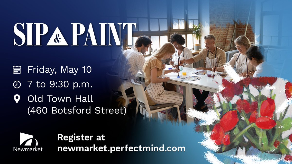🎨💘 Paint the night away and create new connections at #Newmarket’s Paint and Sip event for singles under 40. 📅 Friday, May 10 | 7 to 9:30 p.m. 📍 Old Town Hall Buy your ticket: bit.ly/43UT0tW *Beverages cost extra