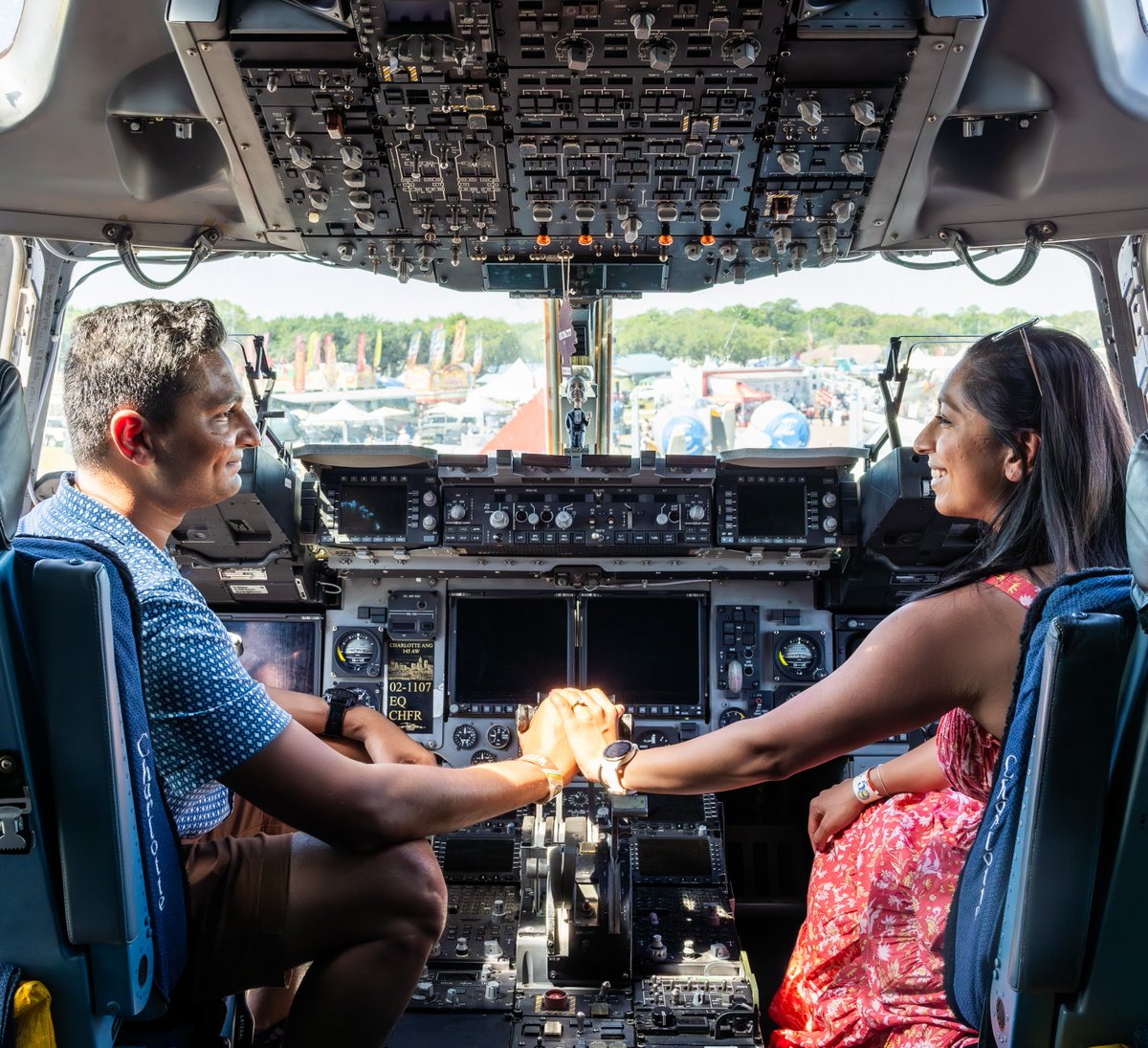 This couple got engaged on the warbird ramp at #SNF24. We've heard of big proposals, but over half a million pounds of Air Force hardware is next level! Let's all wish the happy couple a future as big as the C-17! 📸 Dan Faenza