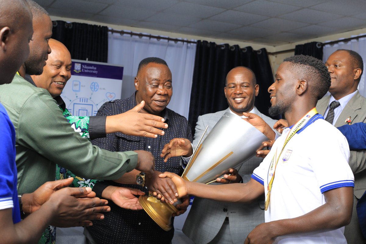 NkumbaUni's tweet photo. Today, the 2023/2024 @uflug Champions were honored and celebrated in style as management convened at Mpanga Library to extend a token of appreciation to the entire Footbal team, the Coaches and Managers. 

"It is because of your hard work and dedicated efforts on and off the pitch that we were able to break the deadlock and bring the championship home,  thank you."- @judlub,   Vice Chancellor,  Nkumba University. 

#I_Owe_You 🎓