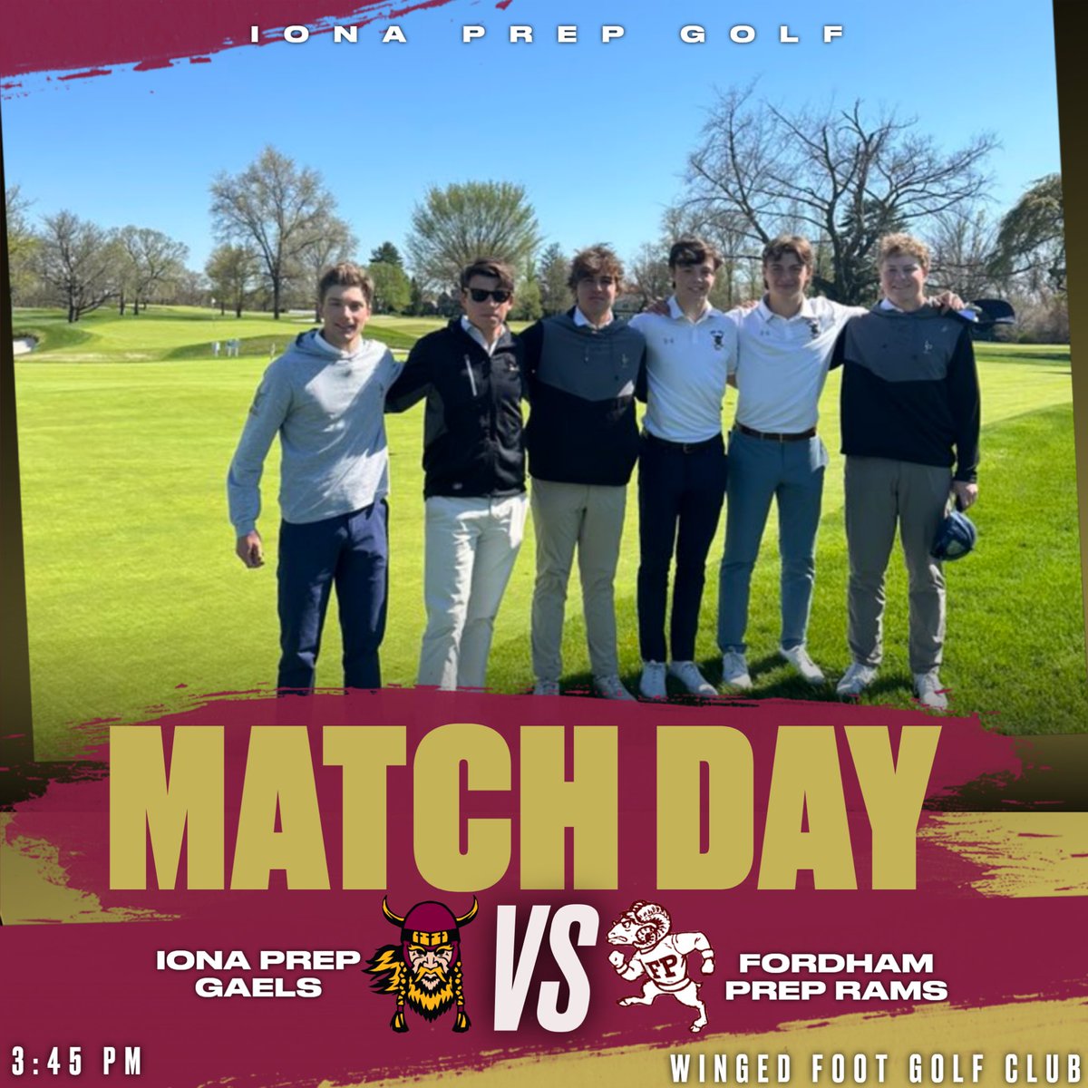 Iona Prep takes on Fordham Prep today at Winged Foot. The six golfers in the picture are in the lineup; left to right they are: McCabe, Welsh, Petrillo, Burke, DeMarinis and Hurley.