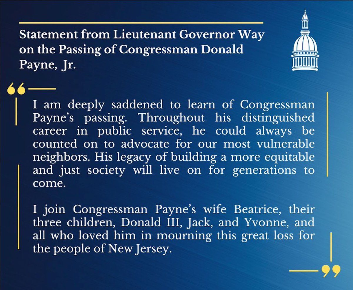 I’m deeply saddened by the passing of Congressman Payne. Sending prayers from my family to all his loved ones.