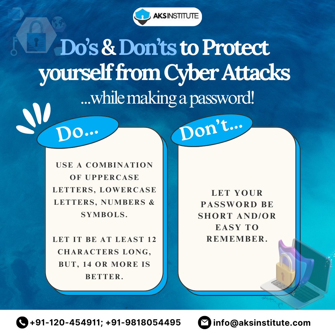 AKS_ICT's tweet image. #cybersecurityforbeginners

&amp;lt;&amp;lt;Strengthen Your Passwords! &amp;gt;&amp;gt;

Secure your digital world and protect your accounts! 

#Cybersecurity #PasswordProtection #StaySecure #cybersecurity#hacking #security #technology #hacker #infosec #ethicalhacking#cybercrime #tech #linux #cyber