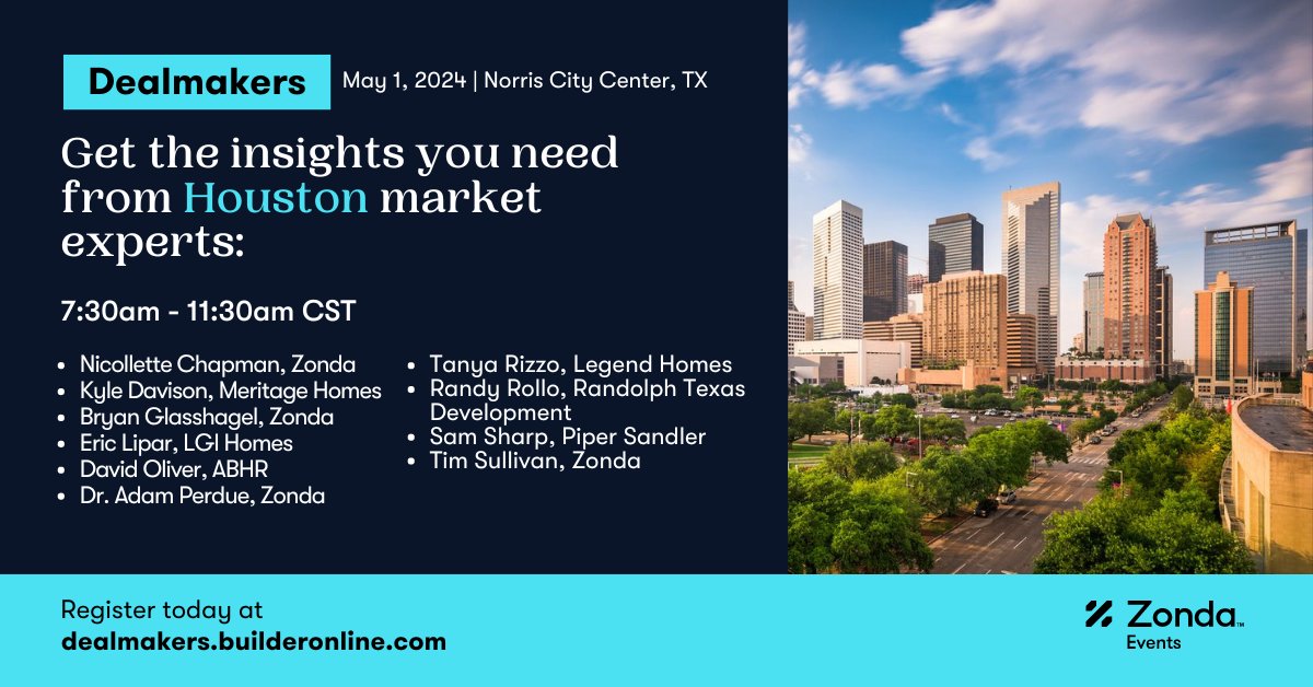 We are one week away from Houston Dealmakers! 🏘️ We’ve got an incredible lineup of industry leaders to share the latest housing market insights with you. ⏰ It's not too late. ➡️ Register today to secure your spot: bit.ly/3JwqxRV