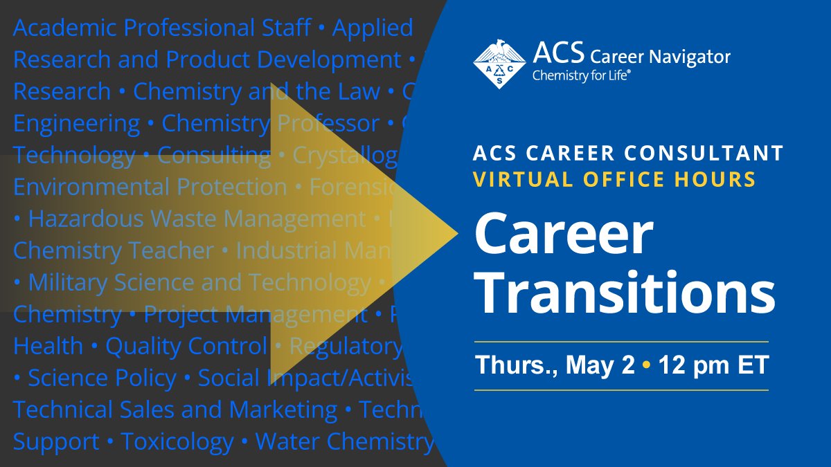 Don't miss next week's FREE ACS Virtual Office Hours Event, 'Career Transitions,' on May 2. Save your spot now to learn the steps and strategies for undergoing a career transition. brnw.ch/21wJ8Lu #Career #CareerChange #CareerAdvice