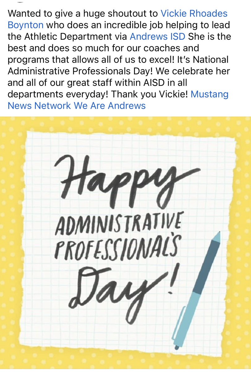 Thank you Vickie! We greatly appreciate you & your service above self heart for @AndrewsMustangs & @Andrews_ISD Let’s keep building greatness! @MustangsNetwork @AHSmustangs_ATP @LadyMustangsAHS @Mustangpigskin @Anewsconnection @lee_scheide