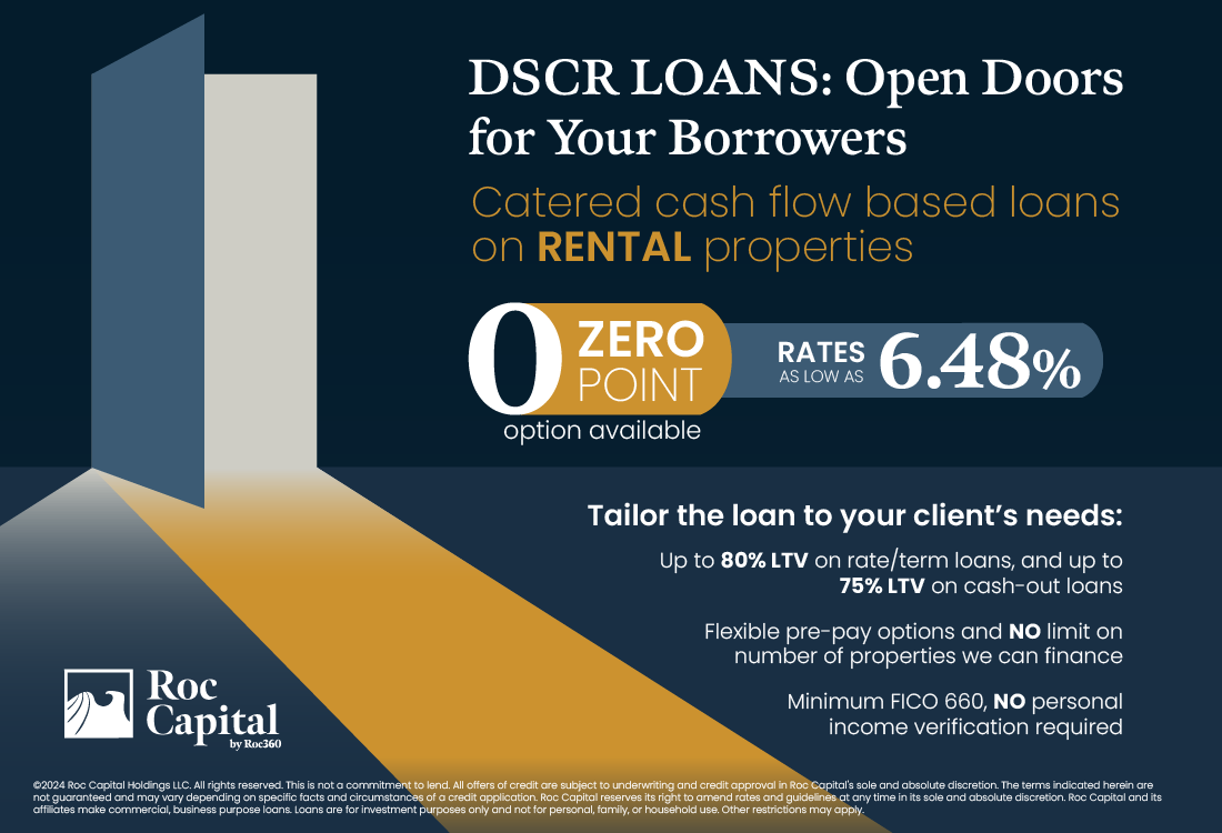 RocCapital's tweet photo. Roc Capital remains committed to offering flexible terms to support your client’s real estate goals. Whether they are expanding their portfolio or optimizing their current investment, consider using our cash-flow-based #DSCR loan program to ensure they get exactly what they need. https://t.co/CDGuX42Im2