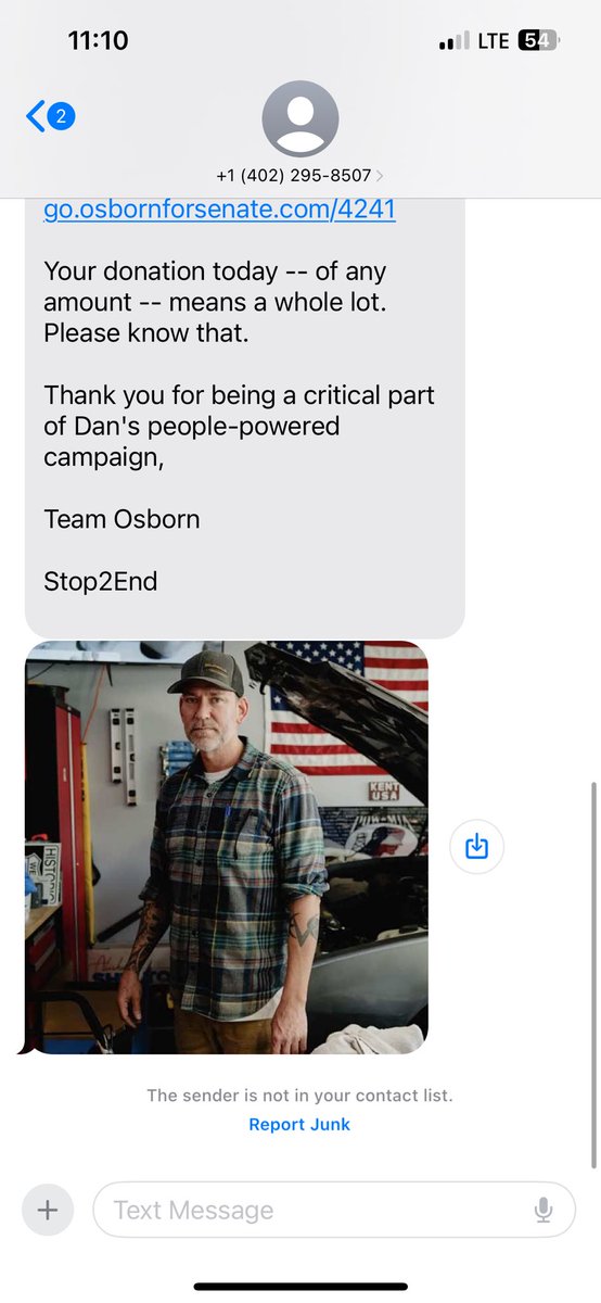 JeremiahCulwell's tweet photo. @Apple @OsbornForSenate Text number 485969473 I’ve received from the @OsbornForSenate campaign. Does the @FCC have any authority here? https://t.co/D5pRF1sGP0