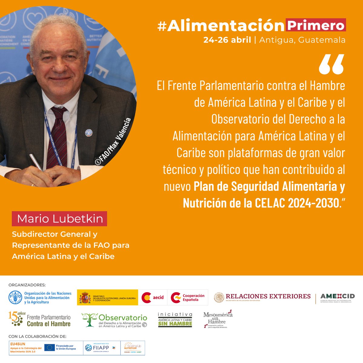@AECID_es @CooperacionESP @FAO @FAOAmericas @Senadoesp @LuisLoboG @AMEXCID @FIIAPP @SoniaRojasCR @jajofd @barbaravillarla @FAOenEspanol @FAOGuatemala @Aecid_Guatemala @CFCEAntigua ⭕️@MLubetkinFAO de @FAOAmericas participó en #AlimentaciónPrimero 👉Advirtió que el hambre es una realidad para millones y que urge más que nunca avanzar con determinación hacia sistemas agroalimentarios más sostenibles que impacten positivamente en las personas y el planeta