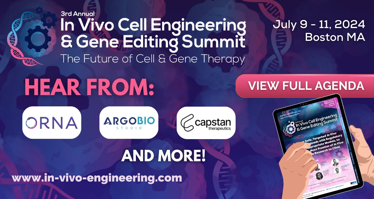 The 3rd In Vivo Cell Engineering & Gene Editing Summit is a once-a-year opportunity to connect with key players and delve into all aspects of 𝘪𝘯 𝘷𝘪𝘷𝘰 cell and gene therapies to stay ahead of the curve. Use code 'MP4743410' for 10% off registration! ter.li/kcq39f