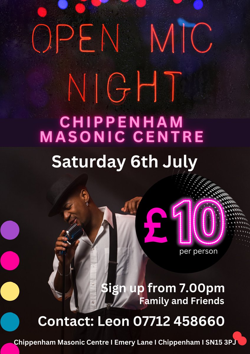 Chippenham Masonic Centre is running its second Open Mic (MOM2) on Saturday July 6th from 7:30. We're looking for acts, so if you are ready to headline at the Pyramid Stage or even take a spot at our open mic night, drop me a line to get on the list. @pgm_pglwilts