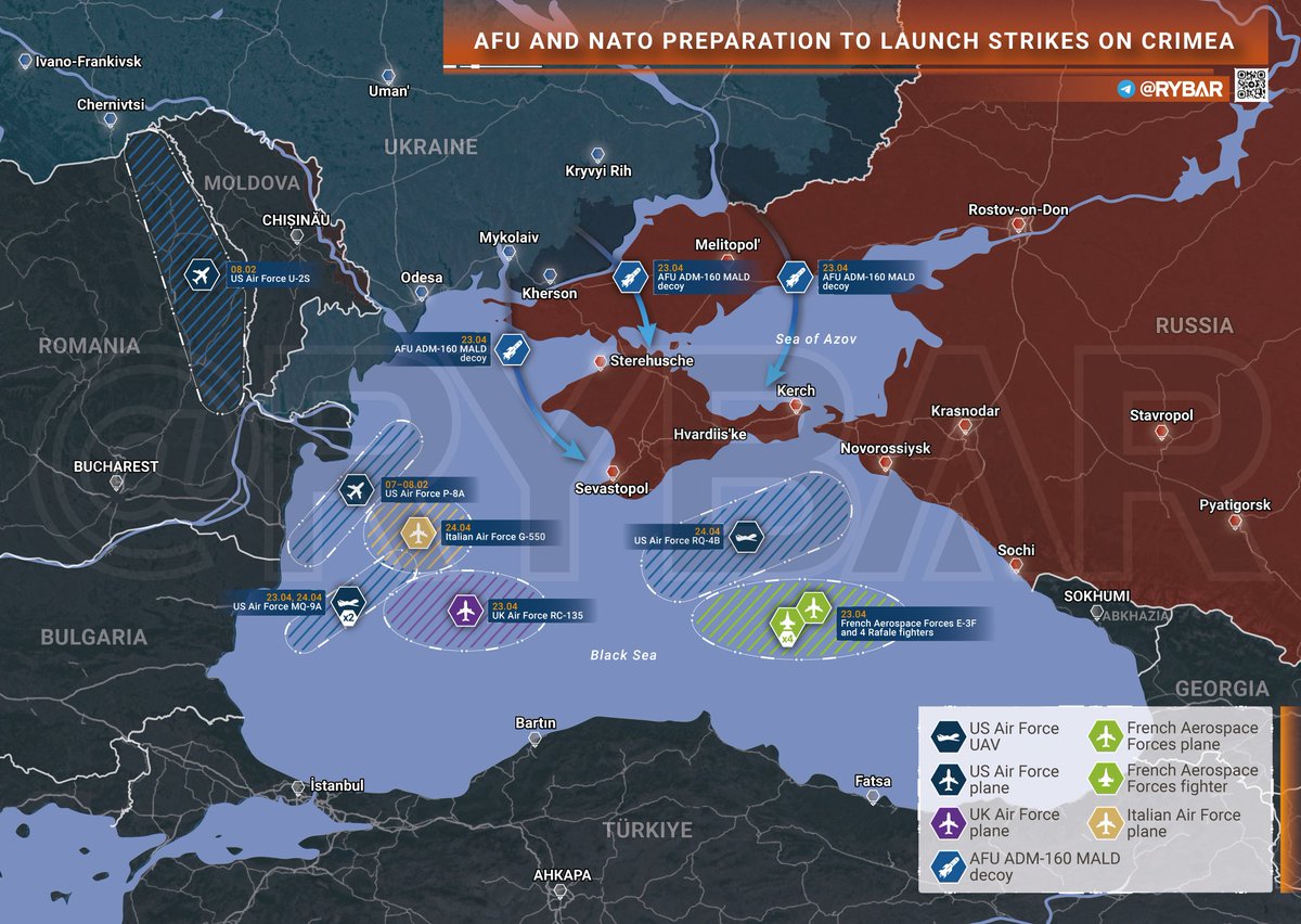 The panic is real! Rybar reports extensive use by Ukraine of DECOYS, that with help of western surveillance, are mapping out location of every single AD system in Crimea in preparation for multiple attacks on multiple targets (including Kerch Bridge) by Storm Shadow and ATACMS 🤣