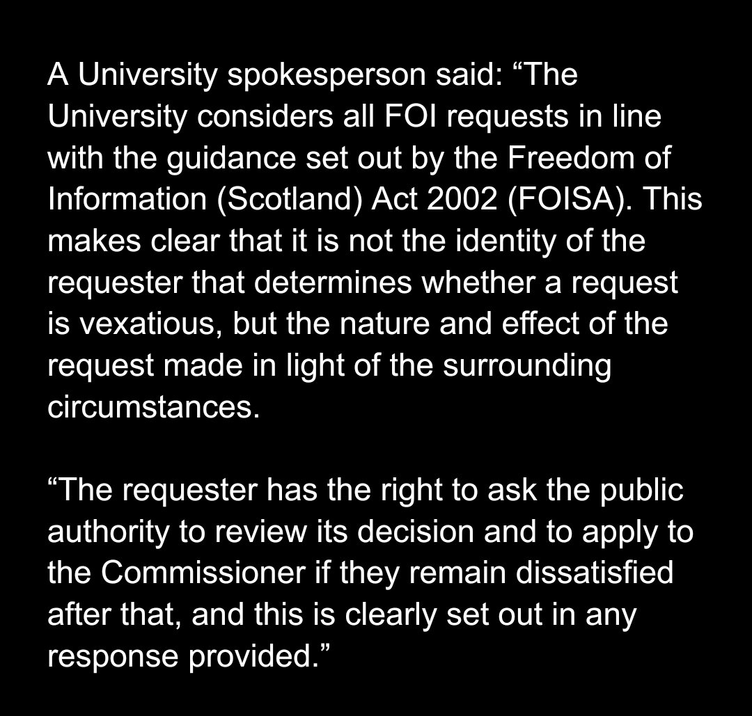 UPDATE: An @aberdeenuni spokesperson offered me the following quote in response to my comments re: the vexatious FOI situation