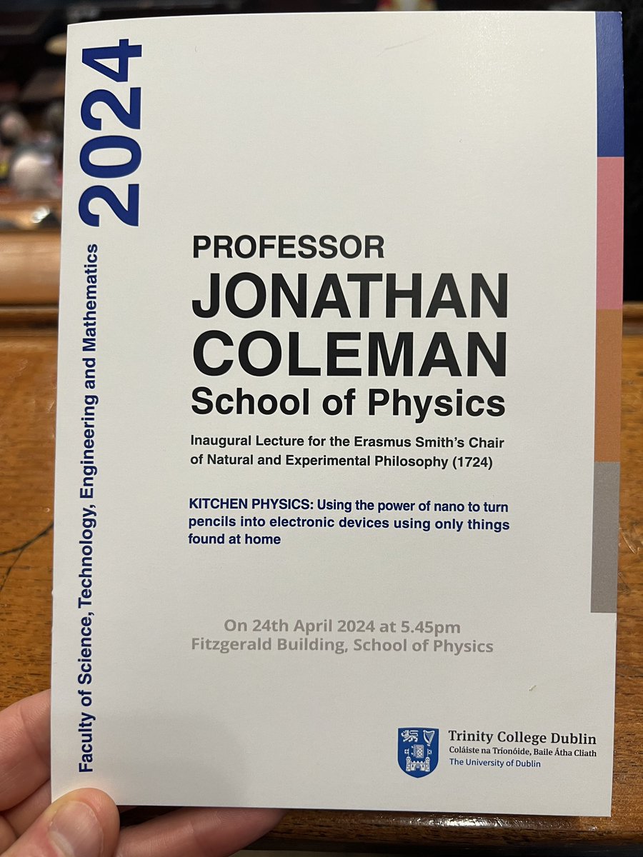 Great to see our Head of School deliver his inaugural lecture as the new Erasmus Smith Chair of Natural and Experimental Philosophy, to a packed lecture hall @TCD_physics!