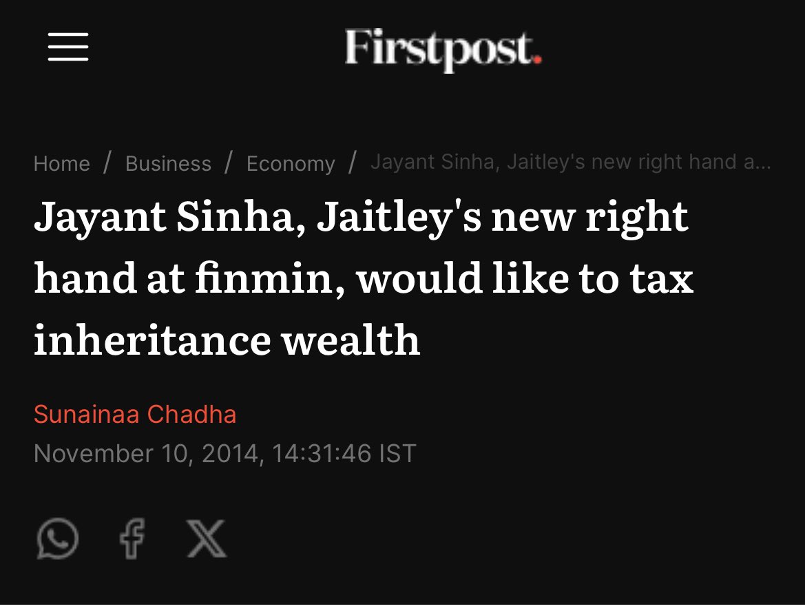 It was BJP’s Jayant Sinha who wanted an inheritance tax, while working under Jaitley …..!! #InheritanceTax #JayantSinha