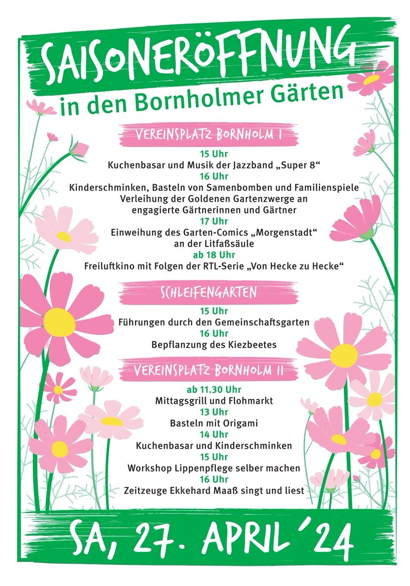 Endlich wird's Frühling! Wir als Bornholmer Gärten eröffnen am Sonnabend die Saison mit Konzerten, Kunst, Workshops, Spielen und Freiluftkino. Kommt vorbei im Grünen in Prenzlauer Berg und feiert mit uns! Infos: kleingartenverein-bornholm-1-ev.de #Bornholm128 #dawaechstwas #VonHeckezuHecke