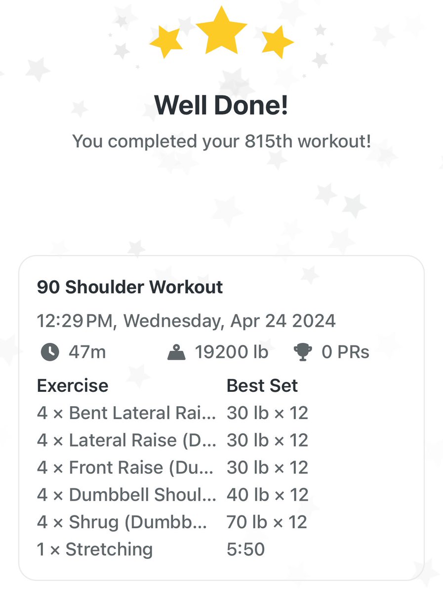 Shoulder workout - just lifted 19200 lbs in @strongapp #strongapp #shoulderworkout