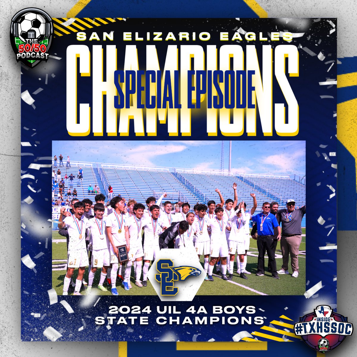 TODAY: S4 E12 , “The Champions,” featuring the #TXHSSOC 4A State Champions…don’t miss it! 🗓 Wed, Apr 24 🕚 8:10pm CST ⚽️ @CelinaSoccer 🕚 8:40pm CST/7:40pm MST ⚽️ @SEISDboysSoccer 📱 X: @50_50Pod 💻 YouTube: The 50_50 Podcast 📱IG Live: 50_50podcast