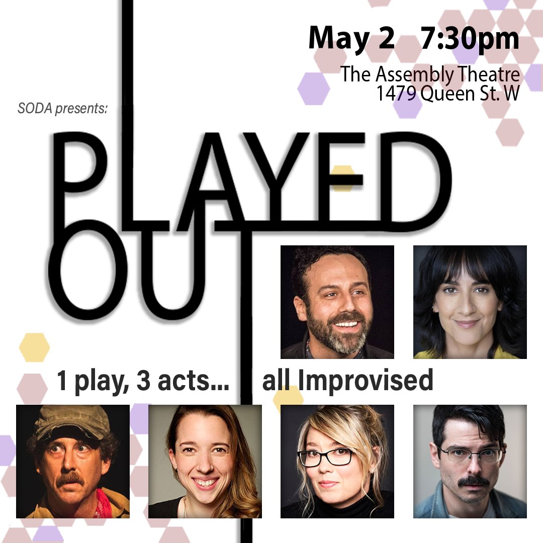 1 play, 3 acts... all improvised

SODA's Johnson &amp; Georgiou are joined by <a href="/The_NTOW/">NTOW</a> 's Baram &amp; Snieckus and special guests Etan Muskat (#StarTrekSNW) and Jillian Welsh (<a href="/AbroadComedy/">AbroadComedy</a>)!

May 2nd, 7:30pm
plainstage.com/events/soda-pr… #SODAimpro #PlayedOut #theaTO #comedy #toronto #event