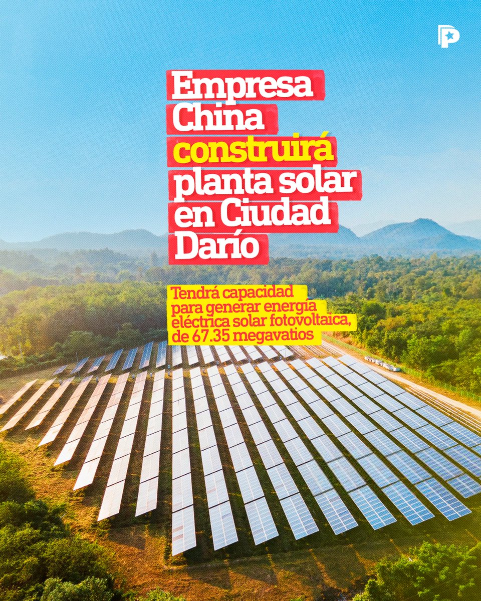 🌿🌞⚡ El Gobierno de #Nicaragua aprobó un contrato con una empresa china para construir una planta de energía solar en Ciudad Darío, #Matagalpa. La planta tendrá una capacidad de 67.35 megavatios y se espera que pueda proporcionar energía limpia y sostenible.