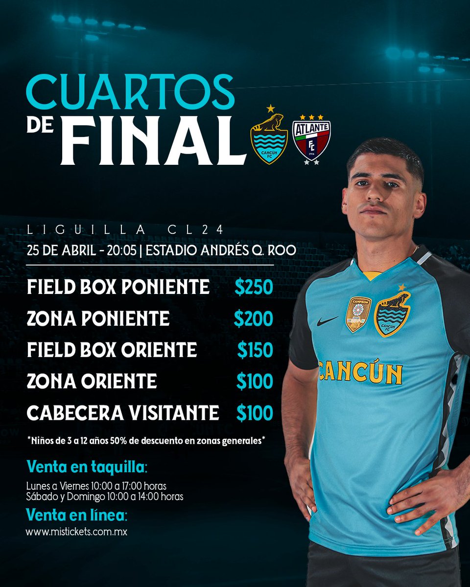 cancun_fc's tweet photo. HORARIOS DEFINIDOS

Cancún, nos vemos mañana JUEVES - 20:05 horas

Te esperamos en este épico encuentro en busca de la Semifinal. ¡Vamos por ello!

Venta en taquilla o en línea a través de:
https://t.co/7VggRDRfBe

#CancunEsDePr1mera https://t.co/ke2pw5OQjO