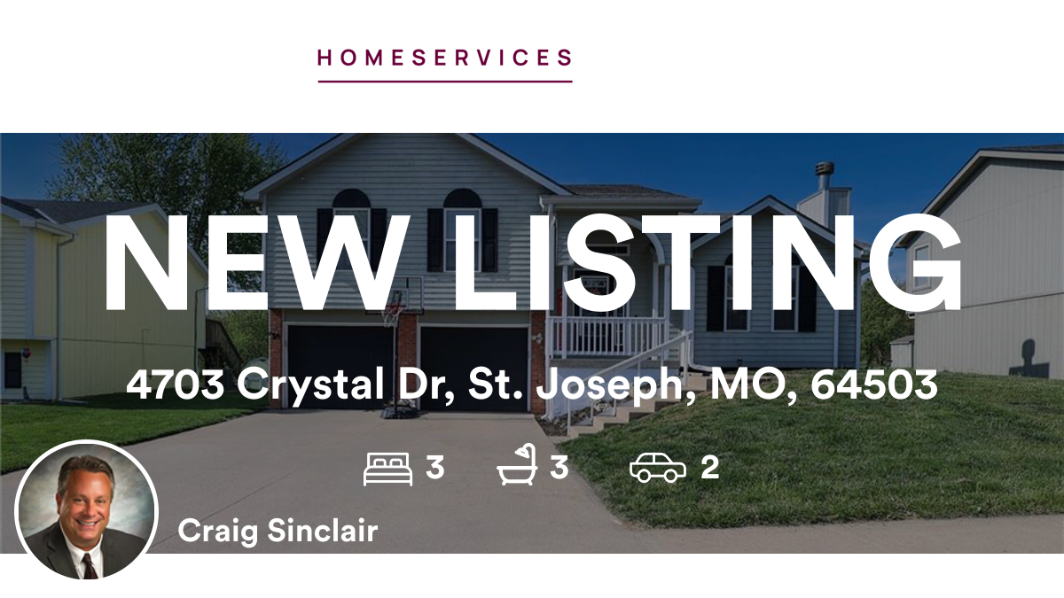 🛌 3 🛀 3 🚘 2
📍 4703 Crystal Dr, St. Joseph, MO, 64503

My latest listing on RateMyAgent.
 2017026536
rma.reviews/s76sCzUGb9fu

...
#ratemyagent #realestate #BHHS_Stein_and_Summers