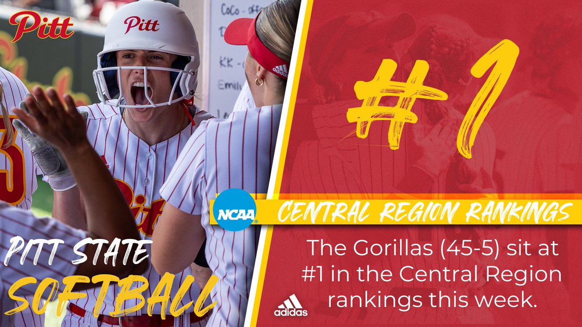 The Gorillas are #1‼️

Pitt State Softball sits at the top of the DII Central Region rankings this week 🦍🥎