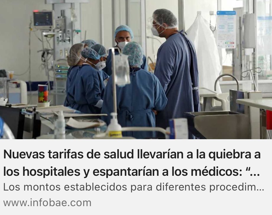 Hoy realizo un llamado al Ministerio de Salud, a reevaluar el borrador de decreto publicado para establecer el nuevo manual tarifario del Sistema de #Salud. El nuevo manual precariza la labor de los profesionales de la salud, hace inviable financieramente a los hospitales,…