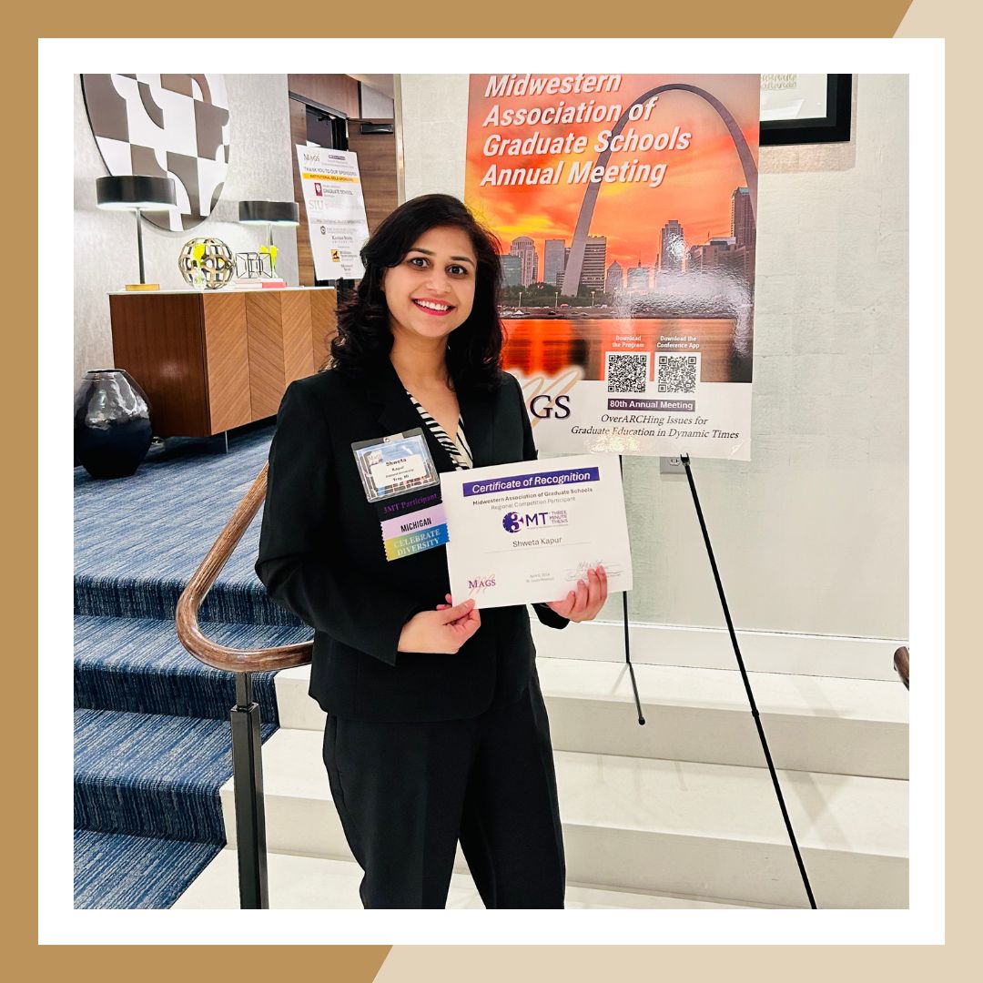 OU School of Health Sciences (@oaklandushs) on Twitter photo Shweta Kapur represented <a href="/oaklandu/">Oakland University</a> at the Midwestern Association of Graduate Schools conference. She enjoyed presenting her dissertation work and learning about research being done by grad students from 51 different universities. Well done, Shweta! #InPurposeForHealth #GradGrizz Shweta Kapur represented <a href="/oaklandu/">Oakland University</a> at the Midwestern Association of Graduate Schools conference. She enjoyed presenting her dissertation work and learning about research being done by grad students from 51 different universities. Well done, Shweta! #InPurposeForHealth #GradGrizz