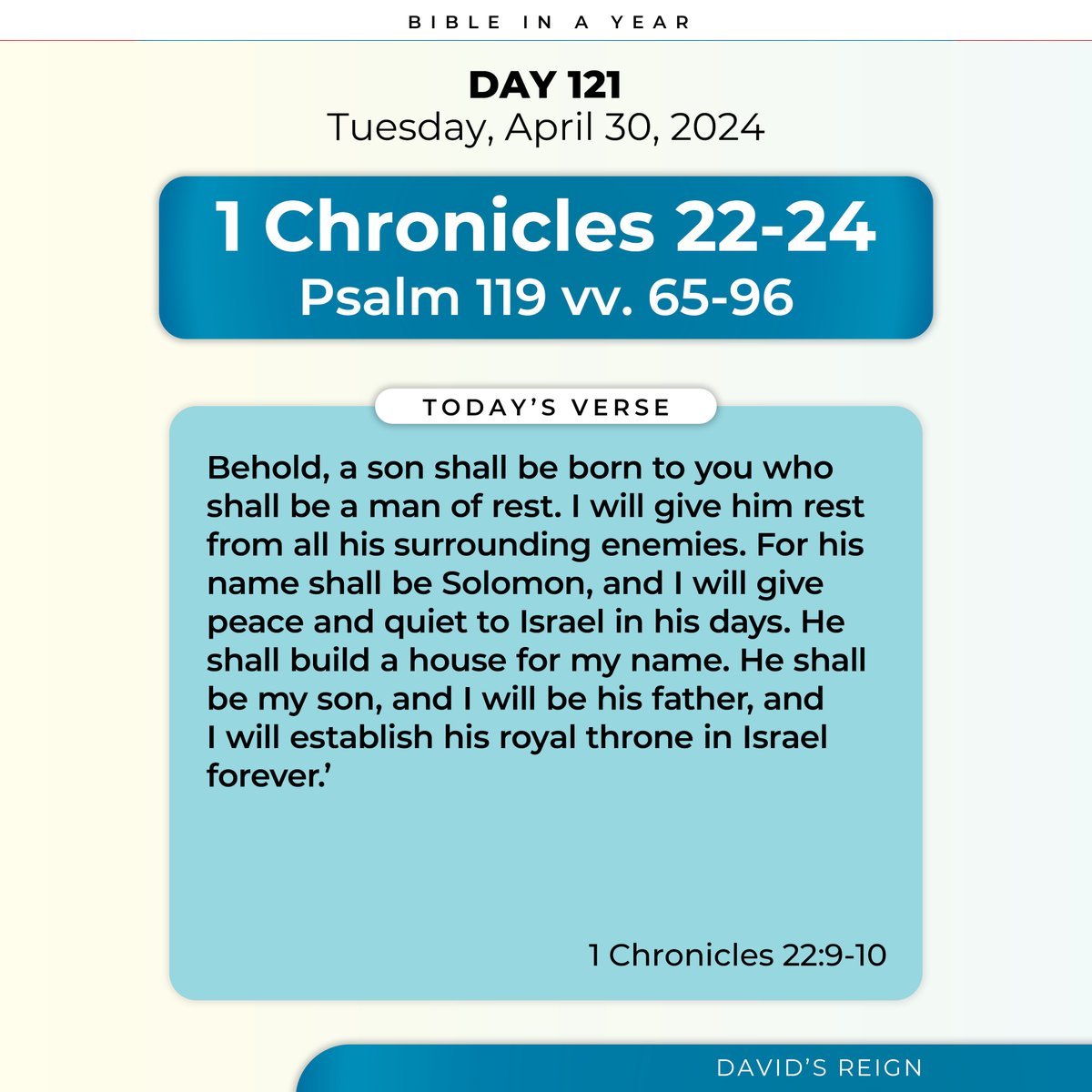 DAY 121 [1 Chronicles 22-24, Psalm 119 vv. 65-96] #BibleinaYear | #biblestudy | #Bible | #SearchTheScriptures | #April2024