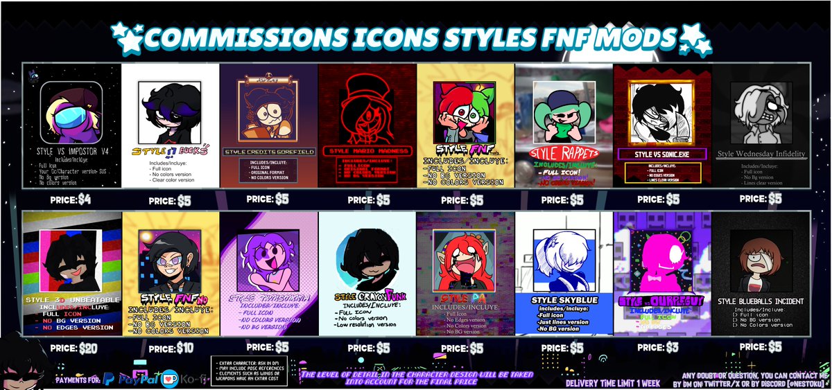 ⭐️🌟✨¡¡¡OPEN COMMISSIONS ICONS STYLE FNF MODS!!!⭐🌟✨
v2~✨

Holi dude!  
Tengo comisiones abiertas de icons/pfp con diferentes estilos de mods &amp; tópicos de FNF!!
<a href="/FunkiMini/">Mini Funky News</a>
<a href="/News_Funkin/">Funkin News</a> 
<a href="/FNFnewsespanis/">⭐️FNIS ****** ☕️</a> 
#commisionsopen #commissions #commissionart #FNF #fnfmods
