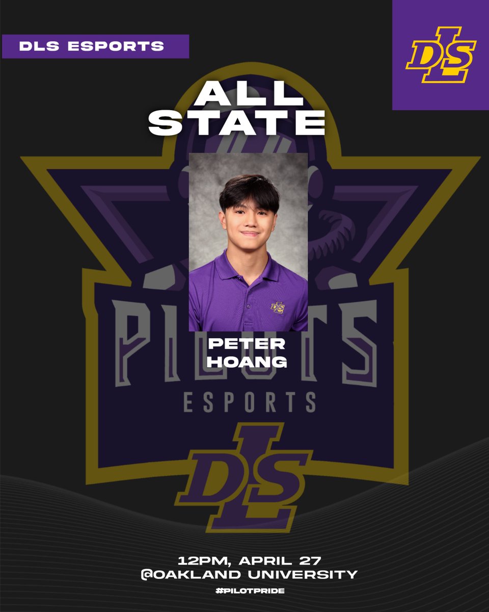 Congratulations to DLS Esports player Peter Hoang who earned All State for Esports! 
Peter, a senior, will receive his award on April 27 from the Michigan High School Esports League at Oakland University. 
Great job, Peter!
#PilotPride