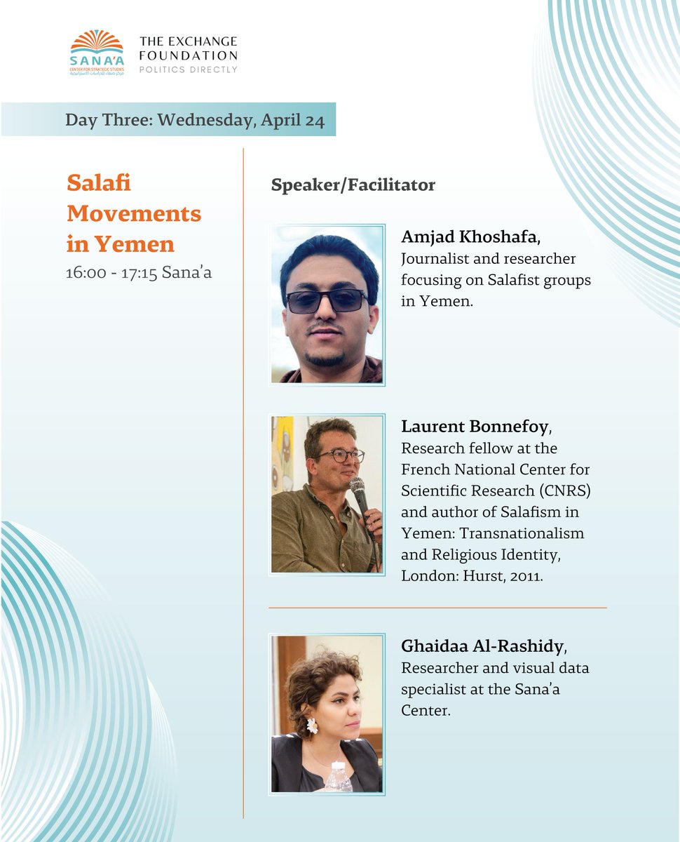 SanaaCenter's tweet photo. On day 3, @amged77 and @LaurentBonnefoy discussed the origins and current state of Yemen's diverse Salafi movements, ... https://t.co/JaQYfsvF62