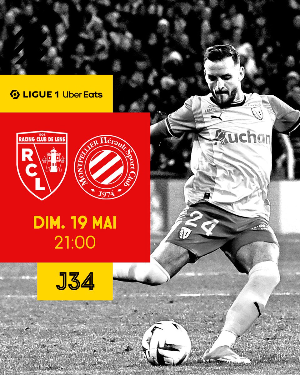 Nouvelle programmation pour Lens-Montpellier 📅 Suite à la décision de la LFP, le match #RCLMHSC, initialement programmé le samedi 18 mai à 21h, est décalé au 𝗱𝗶𝗺𝗮𝗻𝗰𝗵𝗲 𝟭𝟵 𝗺𝗮𝗶 𝗮̀ 𝟮𝟭𝗵𝟬𝟬. #FierDEtreLensois