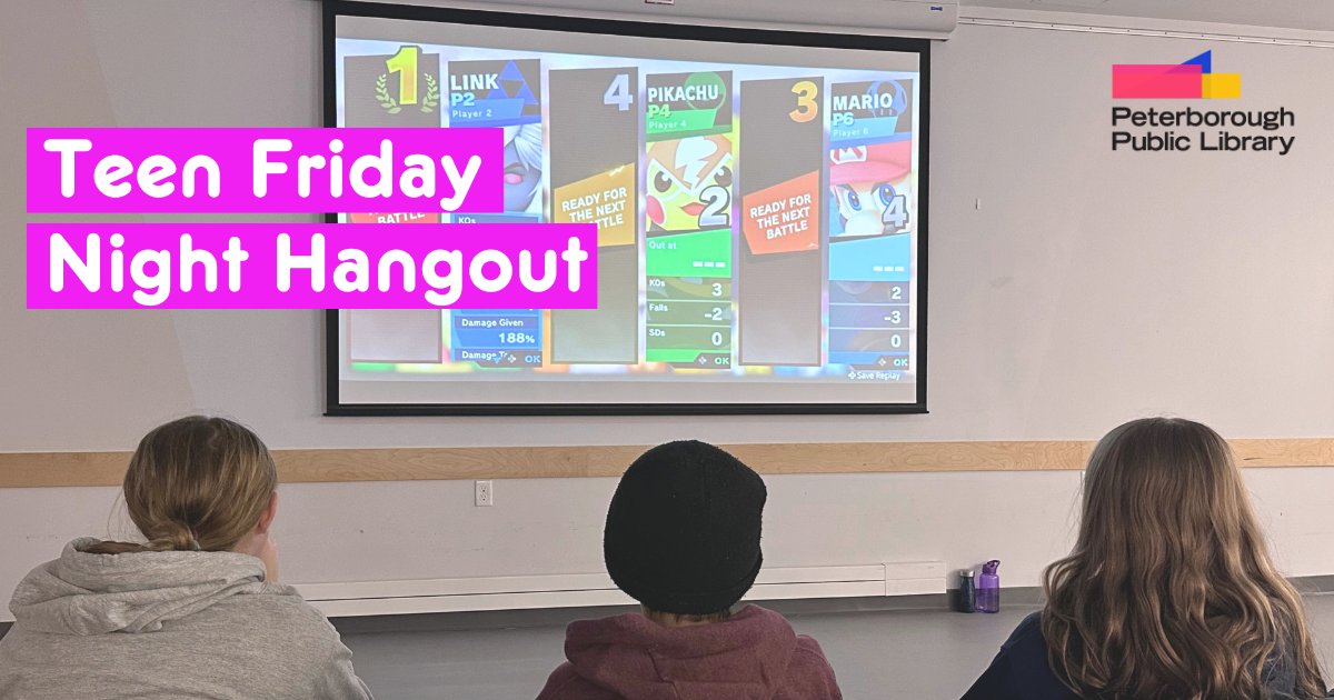 ptbolibrary's tweet photo. 📢 calling all teens!

Stop by the #ptboLibrary this Friday (April 26) for a night of Mario Kart, board games and snacks!

📌 Teen Friday Night Hangout starts at 6:00 pm and goes until 8:00 pm in the FOL community Room https://t.co/yY5gnwiYUk