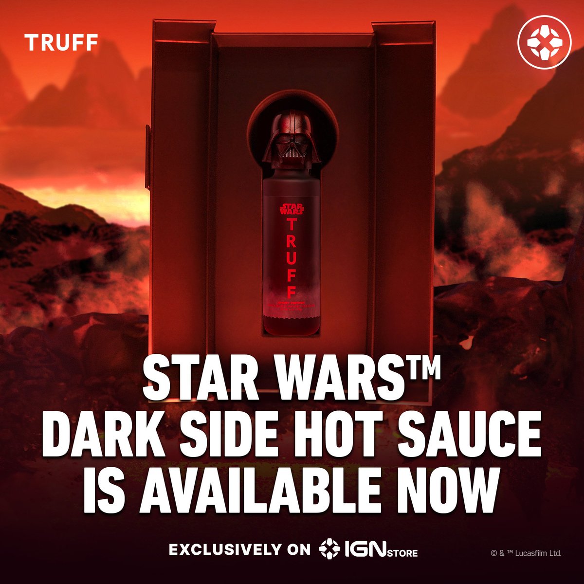 STAR WARS™ Dark Side Hot Sauce is a carefully crafted blend inspired by the ominous allure and dark mystique of the @STARWARS galaxy. Order now exclusively on IGN Store! IGN.com/TRUFF?utm_sour…