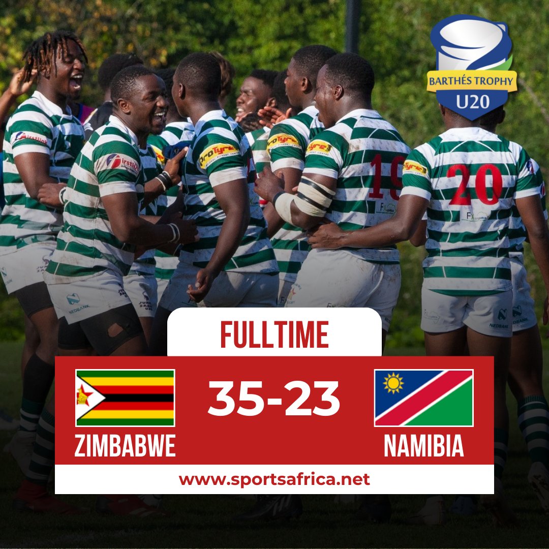 Defending champions Zimbabwe makes it 2-in-2 at the Barthes Cup 2024 after seeing off Namibia 35-23.

A mouth-watering clash against Kenya's Chipu, who have also won two of their matches, awaits on Sunday, 28 April.

#BarthesU20Trophy  #RugbyKE