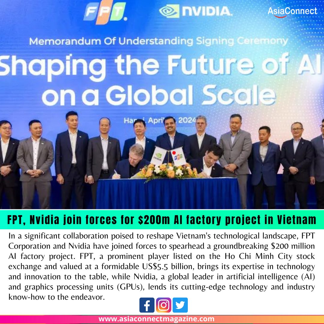 FPT and Nvidia Forge Partnership for $200 Million AI Factory Project in Vietnam

Read More :- asiaconnectmagazine.com/fpt-nvidia-joi…

#FPTNvidiaCollab #AIFactoryProject #VietnamTechHub #InnovationInVietnam #AIRevolution #TechPartnership #GlobalTechLeaders #EconomicGrowth #JobCreation