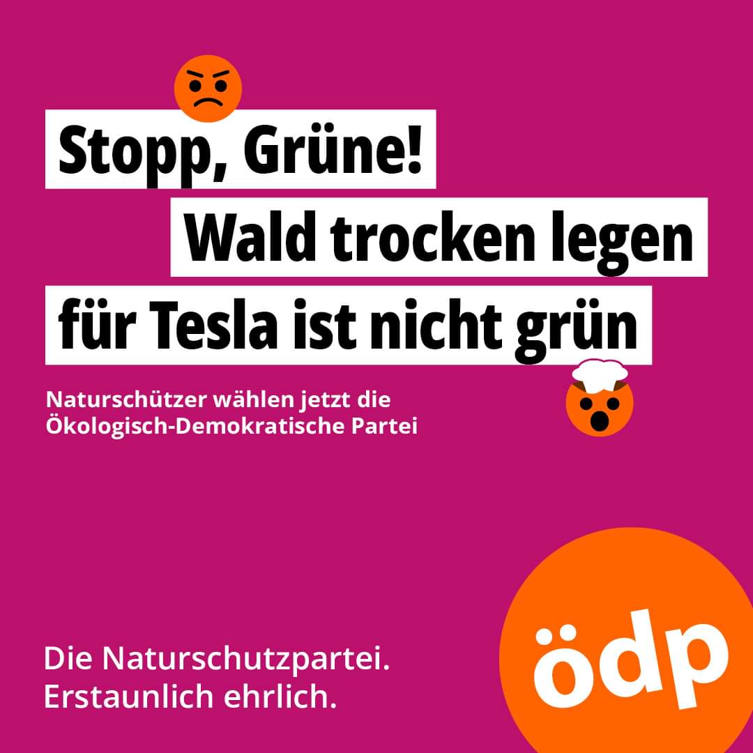 Brandenburg ist auf dem Weg zur Sandwüste, dank Tesla und den Grünen...
Also: wähl die ÖDP. Diesmal echt. 
#ödp #orangeaktiv #öodernie #erstaunlichehrlich