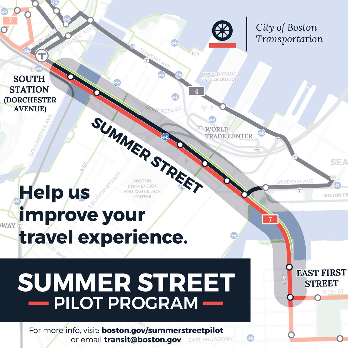 Attention 🚨 #SouthBoston // Ten Day Countdown until survey wraps on May 5th // This is your opportunity to share your thoughts. Please spread the word 🚍🚲

Summer Street Pilot info + survey: boston.gov/summerstreetpi…

#Southie #Boston #SummerStreet #bus #mbta