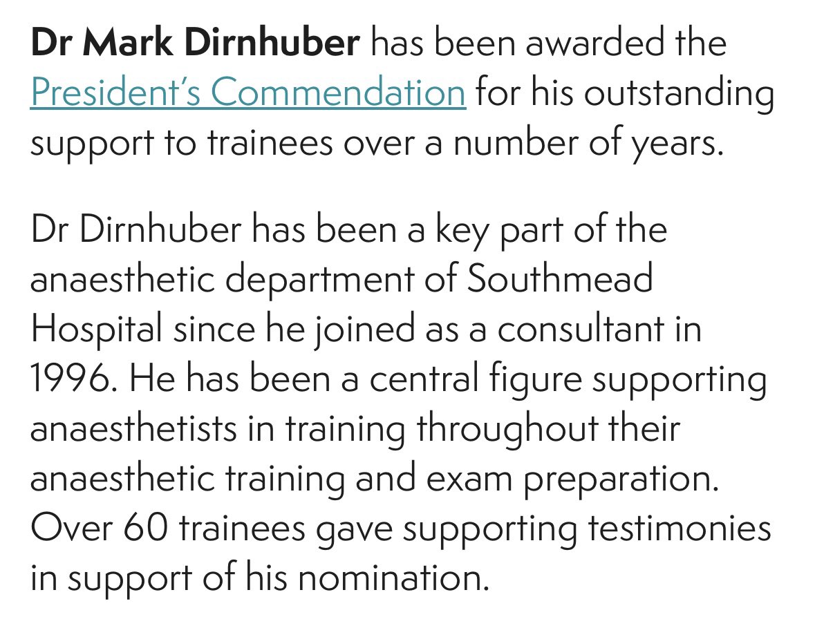 Dr Dirnhuber has nurtured many many trainees through multiple exams. Hours and hours of teaching in his own time. A total legend and kind person. Thank you Dr Dirnhuber. @NBTAnaesthesia