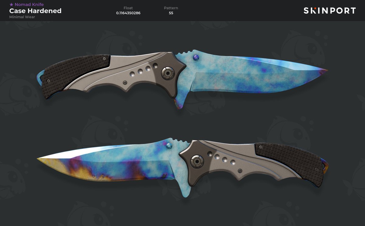 ★ Nomad Knife | Case Hardened (Minimal Wear)

Float: 0.12
Pattern: 55

Contact: steamcommunity.com/profiles/76561…