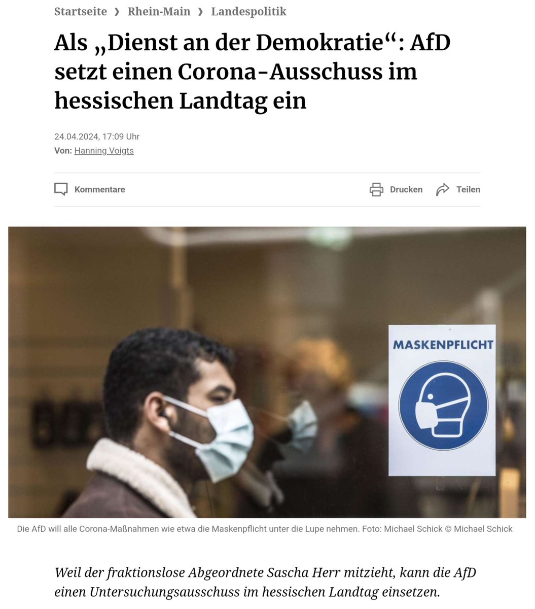 Nun ist es sicher.
Die AfD in Hessen hat genug Unterschriften, um die Einsetzung eines Untersuchungsausschuss zur #Aufarbeitung der #Corona-Politik in Hessen zu beantragen!
Der Antrag wird Mitte Mai eingebracht.
Alle Maßnahmen sollen auf den Prüfstand!
fr.de/rhein-main/lan…