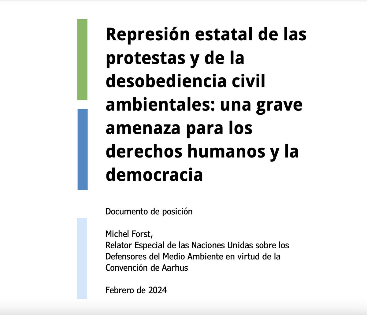 Mi informe sobre la represión estatal de las protestas ambientales ya está disponible en español 👉 unece.org/sites/default/…