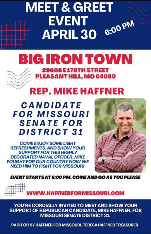 🚨YOU'RE INVITED!🇺🇸 Meet & Greet with Combat Veteran and State Senate Candidate Rep. Mike Haffner! Details below.