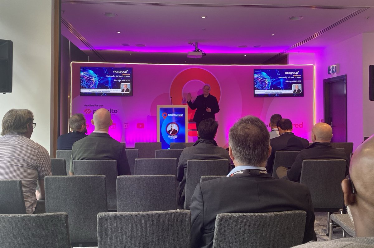 We sponsored @cisoinspired in Manchester (UK) today. Our CTO, Sian John, delivered a keynote exploring the importance of combining #AI, #Automation + human expertise to achieve optimum cyber threat management. Learn more about our managed services here: bit.ly/mxdrNCC