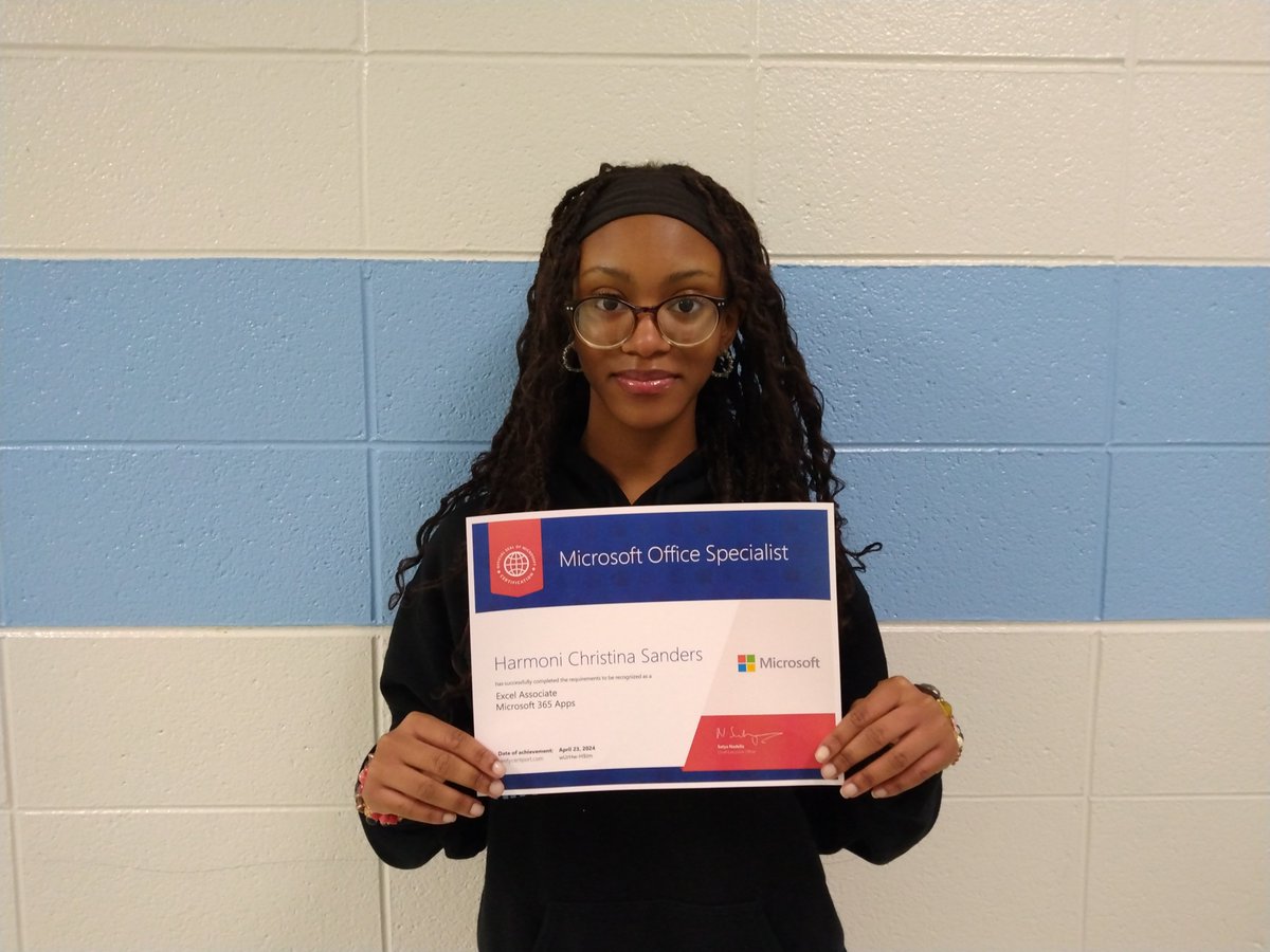 Congratulations to Mary G. Montgomery Viking, and Computer Science student Harmoni Sanders for earning her Microsoft Office Specialist - Excel Associate certification.
<a href="/MGM_Vikings/">MGM High School</a>