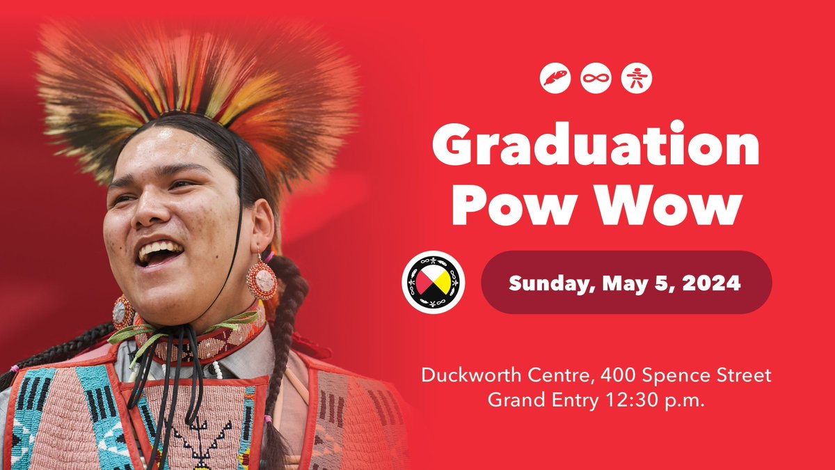 Our Graduation Pow Wow is happening soon! All are welcome to join us Sunday, May 5 as we celebrate our Indigenous graduates. This free event is part of a weekend of pow wows in partnership with the University of Manitoba and RRC Polytech. REGISTER ➡️ buff.ly/3Qe1eYv